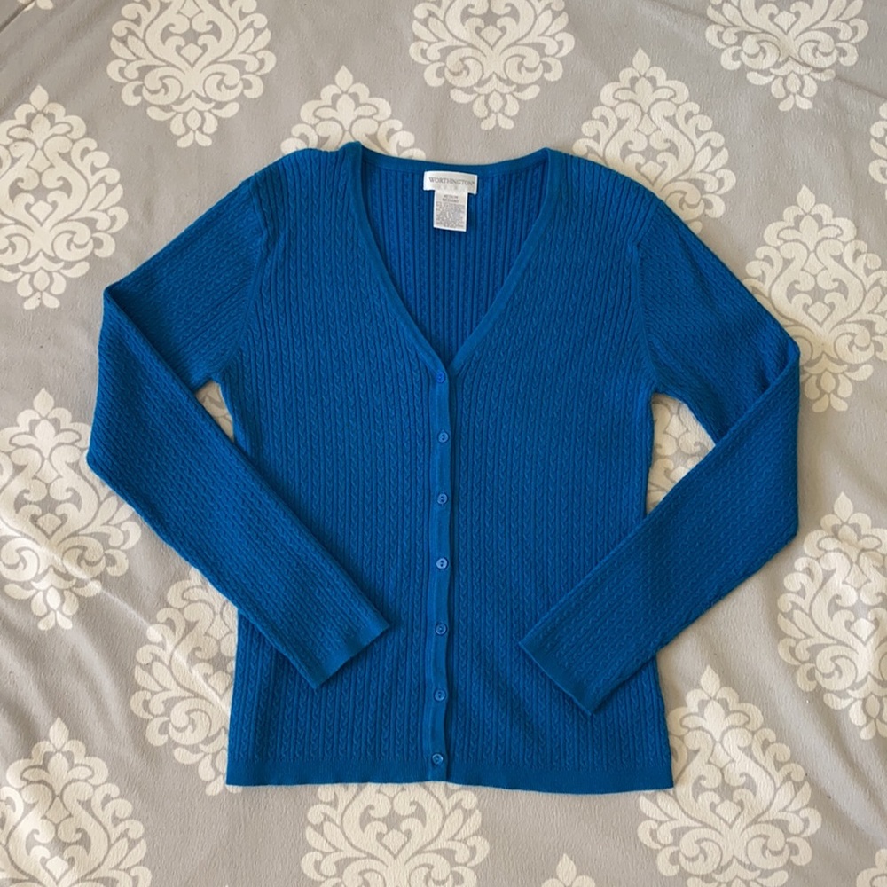 Worthington - Blue Button Down Knit V-Neck Cardigan/Sweater